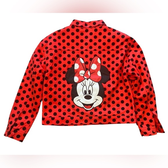 Disney Jacket Small Red Black Minnie Mouse Polka Dot Jean Denim Embroidered - Picture 1 of 12